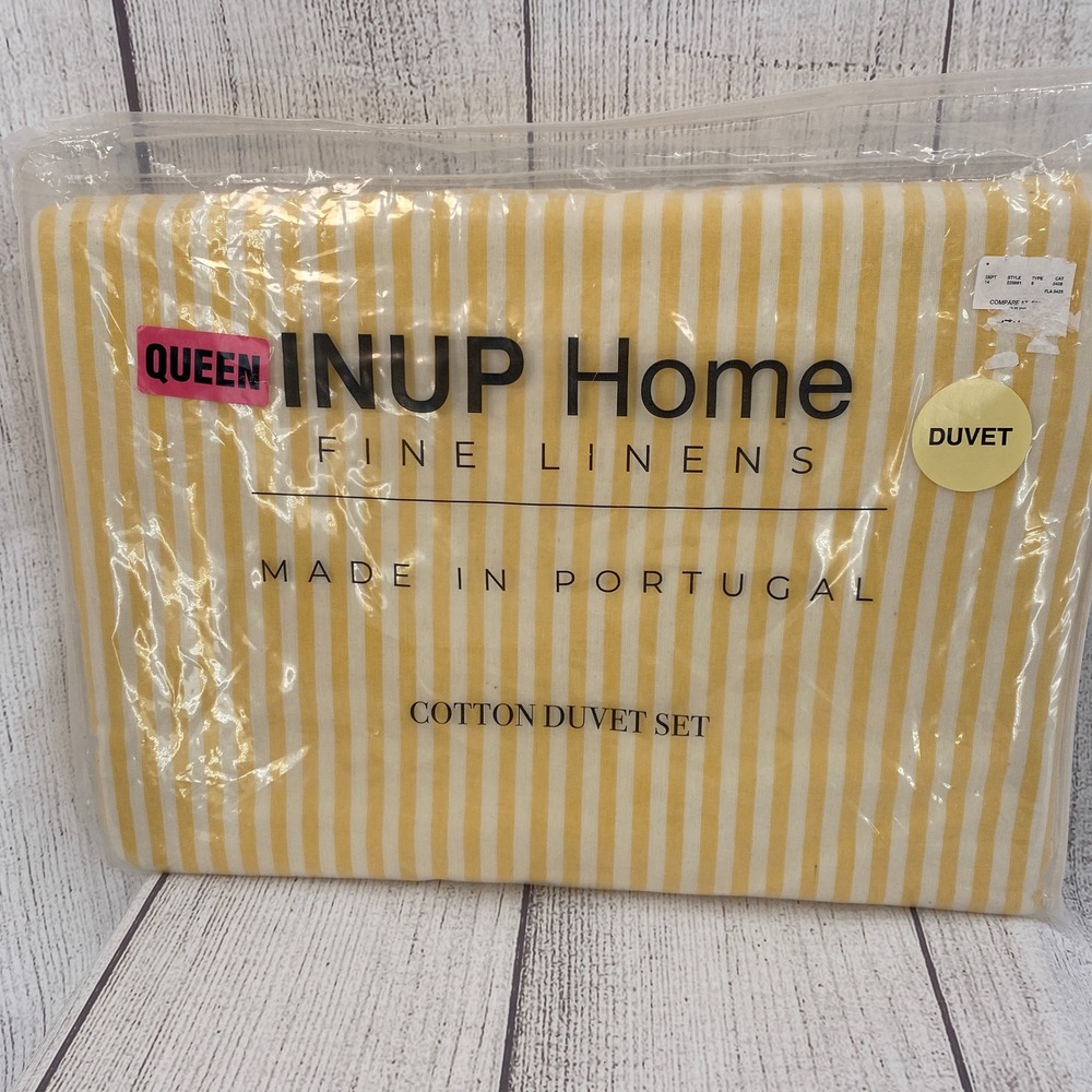 INUP Home Duvet Set Queen Yellow Striped Cotton Portugal Nautical Coastal